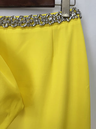 Puff Sleeve Cropped Top & High-Waist Long Skirt Set with Jeweled Details
