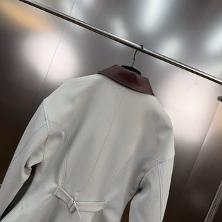 Contrast Faux Leather Collar Long Sleeve Tailored Zip-Up Jacket