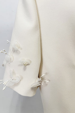 Floral Appliqué Mini Dress – Short Sleeve with Structured Fit