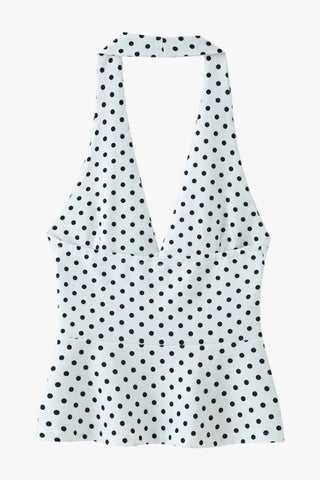 Polka Dot Polyester Halter Neck Sleeveless Top & Flared Pants Set