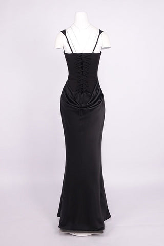 Structured Corset Draped Bodycon Long Dress with Wide Straps