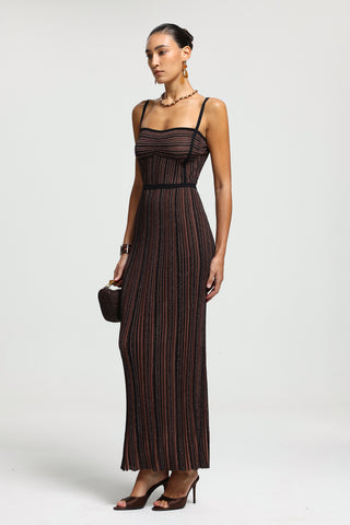 Sparkle Ribbed Sweetheart Neck Sleeveless Long Dress