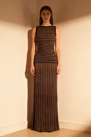 Sleeveless Textured Knit Top and Long Skirt Set – Premium Stretch Fabric
