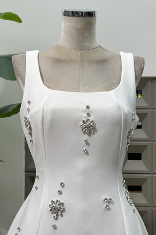 Crystal Embellished Open Back Bow Mini Dress