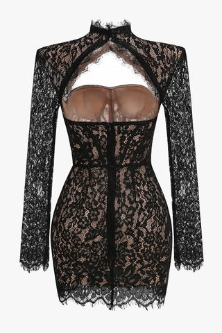Romantic Lace Corset Cut-Out Long Sleeve Mini Dress