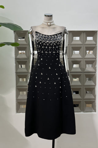Pearl & Crystal Strapless Midi Dress