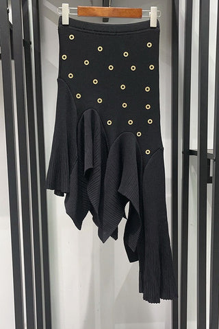 Embellished Sleeveless Knit Crop Top & Asymmetric Ruffle Long Skirt Set