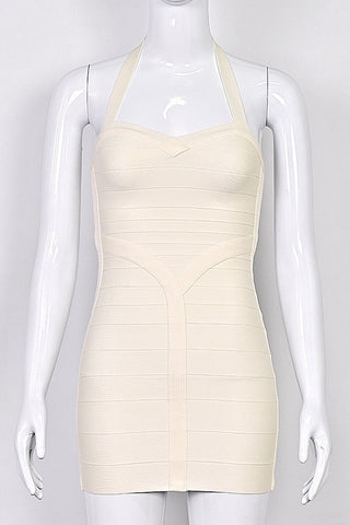 Halter Neck Bandage Mini Dress with Sweetheart Neckline and Sculpted Bodycon Fit