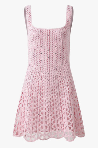 Crystal Embellished Crochet Knit Fit & Flare Mini Dress