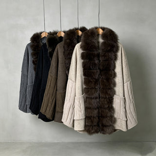 Faux Fur Trim Cable Knit Long Cardigan