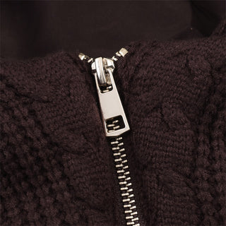 Cable Knit Puffer Jacket with Hood – Warm Padded Winter Coat, Soft Knit Fabric, Long Sleeve