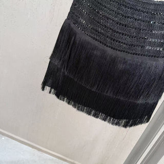 Crochet Bustier Top & Fringe Mini Skirt Set