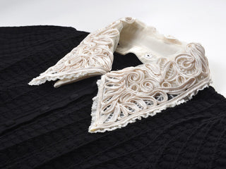 Embroidered Collar Long Sleeve Pointelle Knit Cardigan