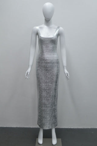 Luminous Metallic Bandage Sleeveless Long  Dress