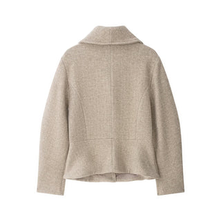 Herringbone Wool-Look Long Sleeve Peplum Jacket with Shawl Collar