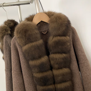 Plush Faux Fur Trimmed Long Sleeve Wool-Feel Coat