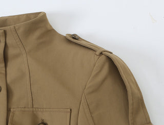 Military-Inspired Stand Collar Long Sleeve Jacket & High Waist Tailored Shorts Set
