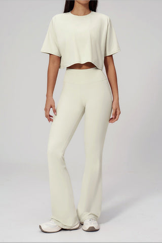 Short Sleeve Crop Top & High Waist Flared Pants Set – Snatched Fit, Made to Move