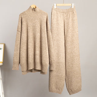 Soft Knit Two-Piece Set with Long-Sleeve Turtleneck and Relaxed Pants