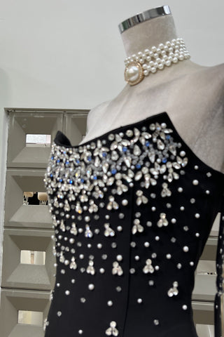 Pearl & Crystal Strapless Midi Dress
