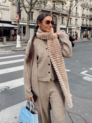 3-Piece Cozy Knitted Lounge Set - Long Cardigan, Vest, and High-Waist Pants