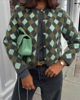 Vintage Argyle Pattern Button-Up Cardigan Sweater