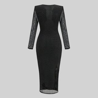 Glamorous Long Sleeve Mesh Studded Midi Dress with Cutout