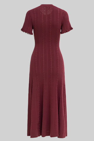 Short Sleeve Knitted Midi Dress with Front Buttons and Pocket Detail