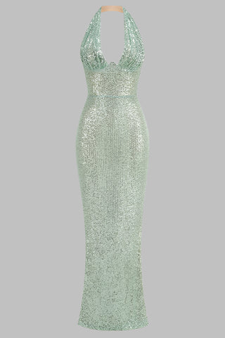 Sequin Halter Neck Maxi Dress – Backless, Bodycon Fit
