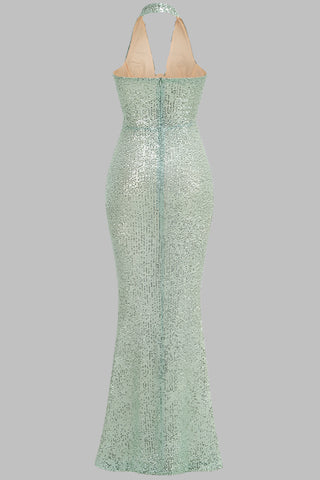 Sequin Halter Neck Maxi Dress – Backless, Bodycon Fit