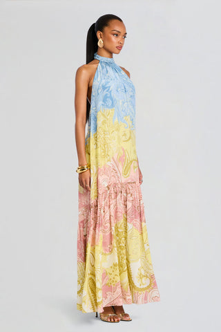 Paisley Print Halter Neck Backless Long Dress