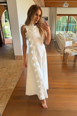 Floral Lace Trim Sleeveless Long Dress