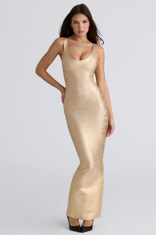 Luminous Metallic Bandage Sleeveless Long  Dress