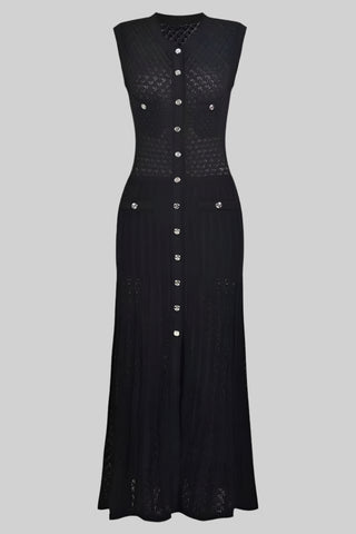 Sleeveless Button-Down Knitted Long Dress