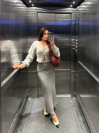 Luxury Off-Shoulder Mohair Cardigan with Crystal Button Accents