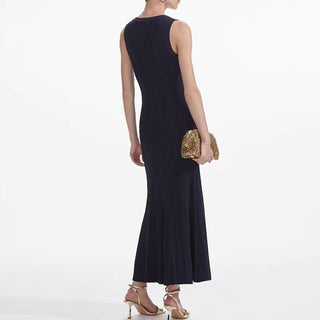 Sleeveless Ribbed Knit Midi Dress with Floral Button Front