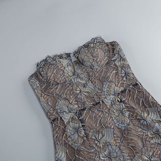 Elegant Black Lace Strapless Corset Long Dress with Sheer Fishtail Skirt and Matching Opera Gloves