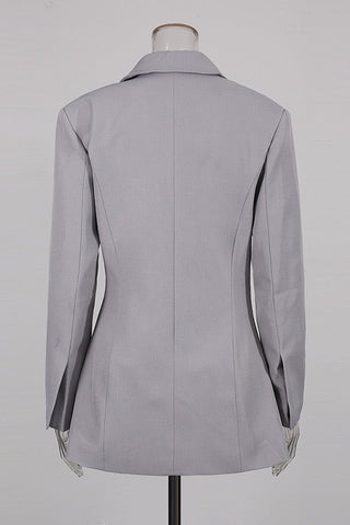 Long Sleeve Draped Pleated Blazer Dress with V-Neck Lapel