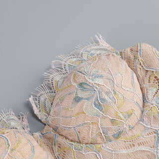 Elegant Black Lace Strapless Corset Long Dress with Sheer Fishtail Skirt and Matching Opera Gloves