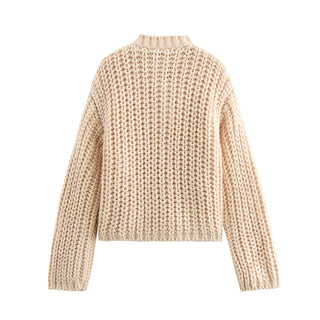 Chunky Knit Cardigan Jacket with Stylish Gold Buttons