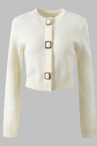 Soft Knit Button-Detail Cropped Cardigan