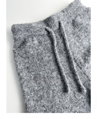 Gray Knitted V-Neck Sweater Comfy Set with Wide-Leg Pants (without Scarf)