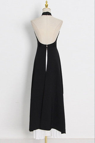 High-Neck Layered dress with Pleated Skirt