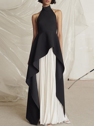 High-Neck Layered dress with Pleated Skirt