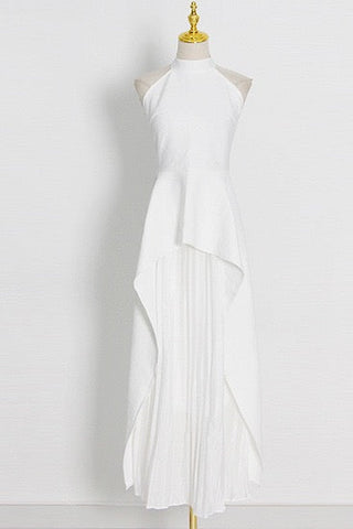 High-Neck Layered dress with Pleated Skirt