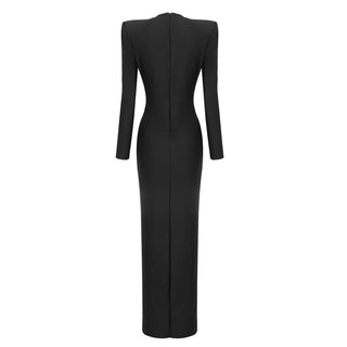 Elegant Long-Sleeve Long Dress V-Neck Evening Gown