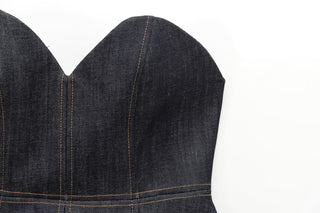 3-Piece Denim Suit – Fitted Blazer, Corset Top & wide-leg pants