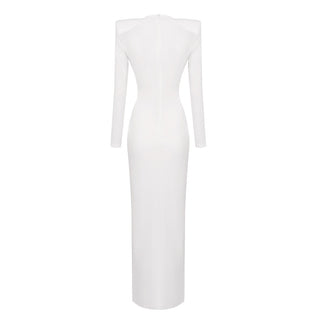 Elegant Long-Sleeve Long Dress V-Neck Evening Gown