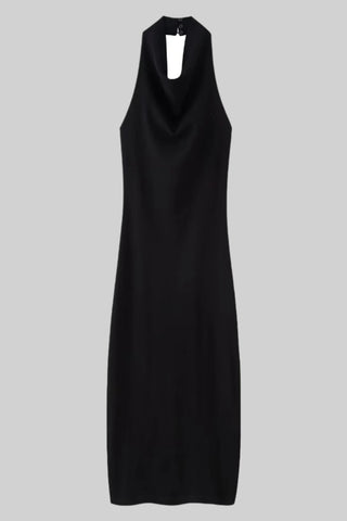 Sleeveless Halter Neck Backless Midi Dress