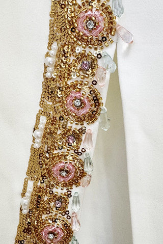 High-Neck Embellished Two-Piece Bridal Set with Long Sleeve Crop Top and Slit Maxi Skirt